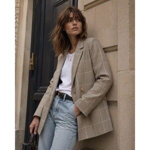 Madewell Dorset Blazer Distant Surplus Windowpane Plaid Double Breasted Jacket M